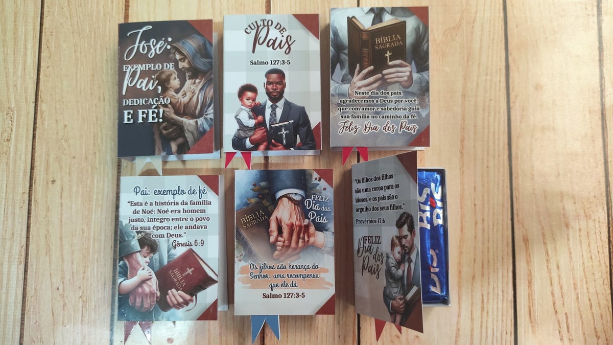 Kit Digital Dia dos Pais Religioso para Imprimir 1 Vários marcadores de página digitais impressos com temas religiosos sobre pais e filhos.