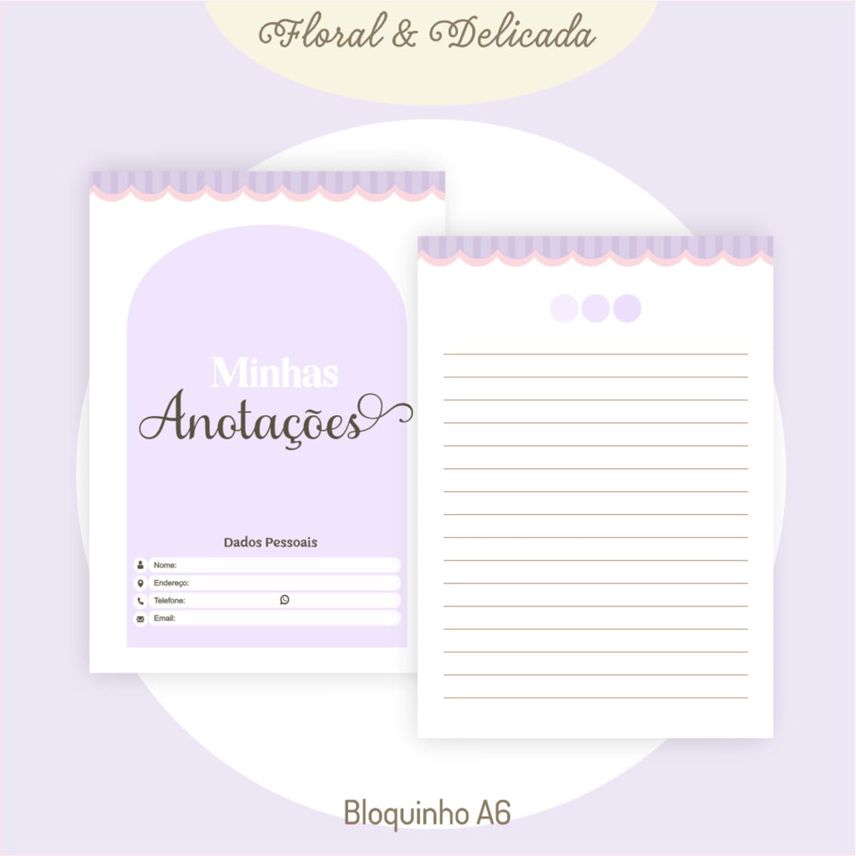 Kit Digital Dia dos Professores Floral para Personalizar 4 Arte digital de bloquinho de anotações A6 com design floral e delicado.