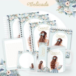 Kit Digital Dia dos Professores Floral para Imprimir 31 Coleção de arte digital com tema floral delicado e mulher, ideal para papelaria e canecas.