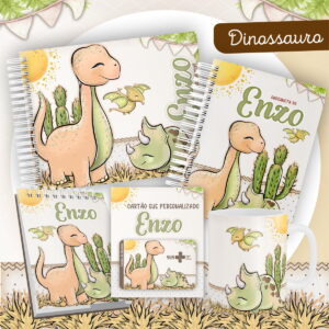 kit digital encadernacao bebe dino menino personalizado