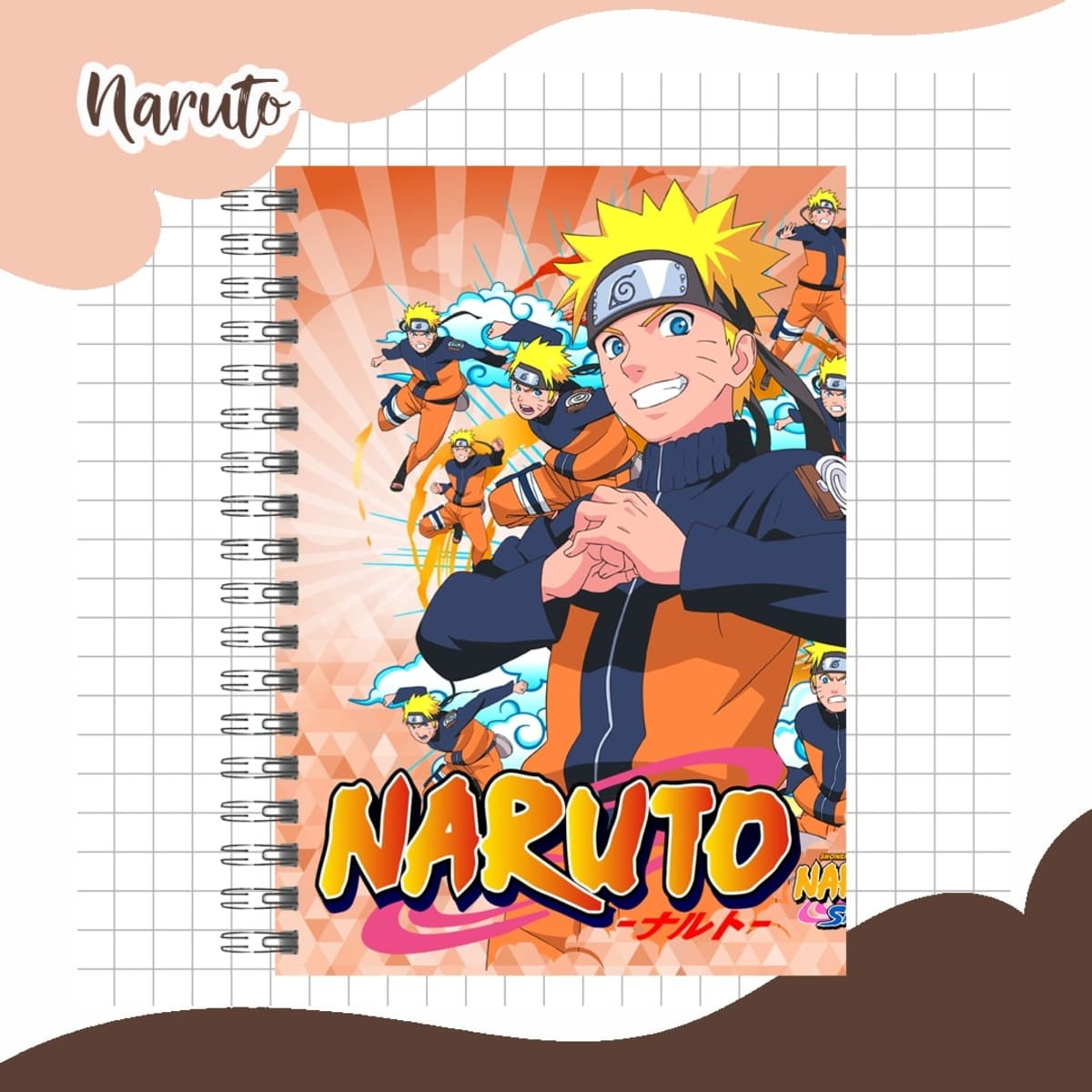 Kit Digital Encadernação Escolar Naruto 2024 para Imprimir 3 Design digital de capa com personagem animado jovem, cabelo espetado amarelo e traje laranja.