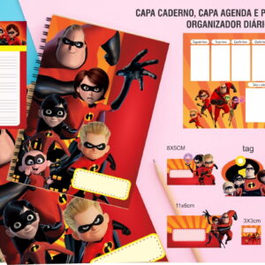 kit digital encadernacao os incriveis para caderno e agenda