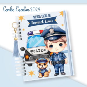 kit digital escolar menino policial para personalizar