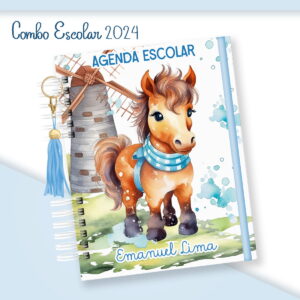 kit digital escolar menino tema cavalo aquarela em png e pdf