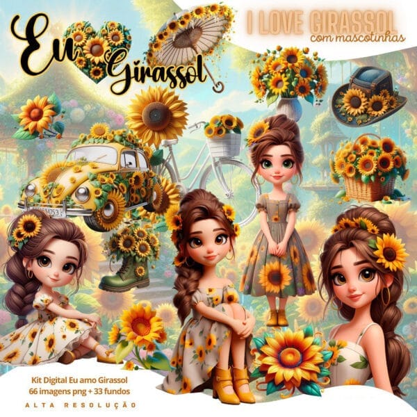 Kit Digital Eu Amo Girassol Baby Png Ilustracoes 3d Fofo 3