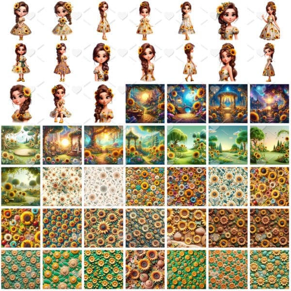 Kit Digital Eu Amo Girassol Baby Png Ilustracoes 3d Fofo