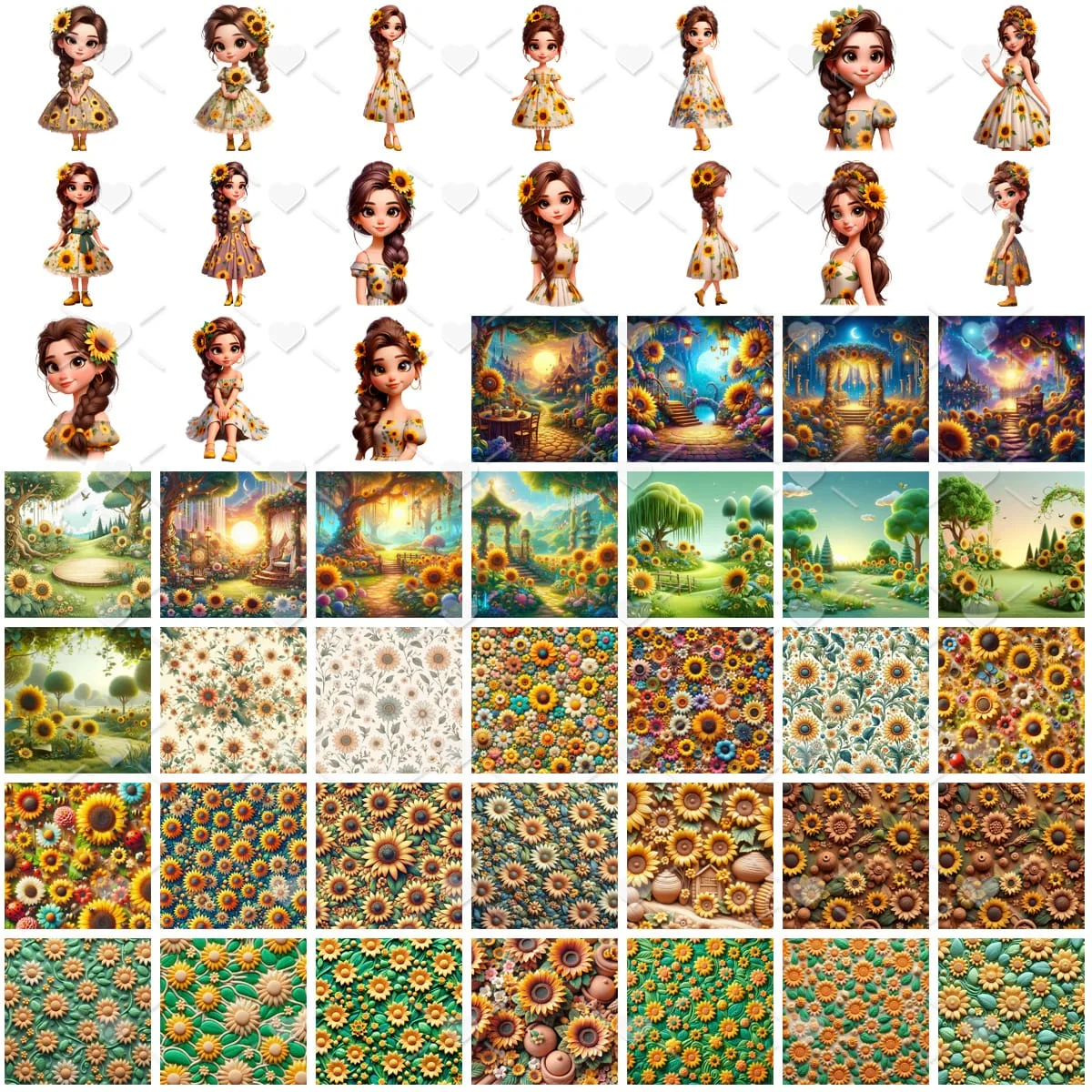 Kit Digital Eu Amo Girassol Baby Png Ilustracoes 3d Fofo