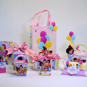 kit digital festa cleo e cuquin com caixas e lembrancinhas