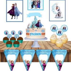 kit digital festa frozen com topo de bolo e quadros