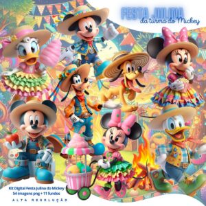 Kit Digital Festa Julina Mickey Baby Png Ilustrações 3D Fofo