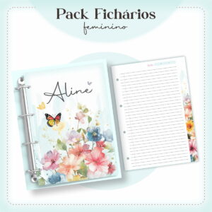kit digital fichario feminino a5 floral em aquarela
