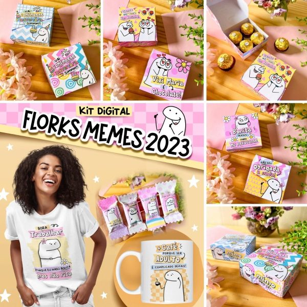 Kit Digital Florks Memes 2023 P/ Cartonagem Sublimação