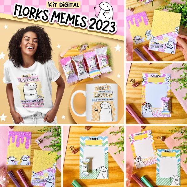 Kit Digital Florks Memes 2023 P/ Cartonagem Sublimação
