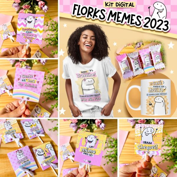 Kit Digital Florks Memes 2023 P/ Cartonagem Sublimação