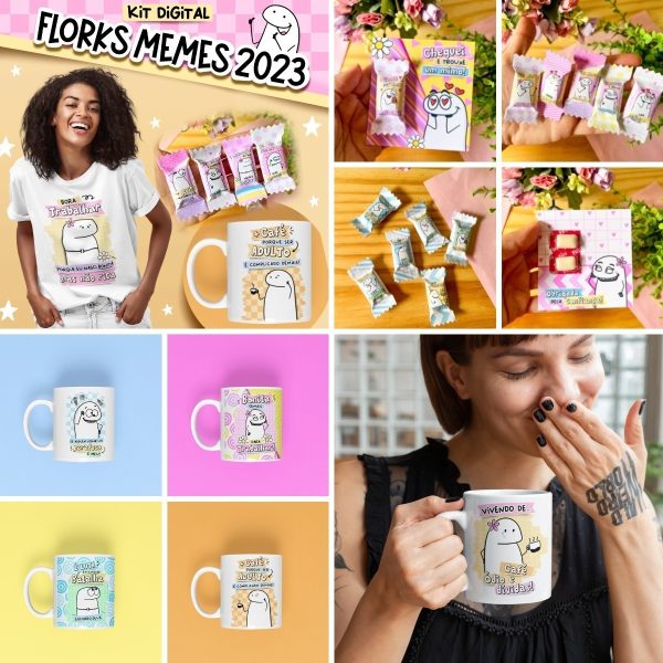 Kit Digital Florks Memes 2023 P/ Cartonagem Sublimação