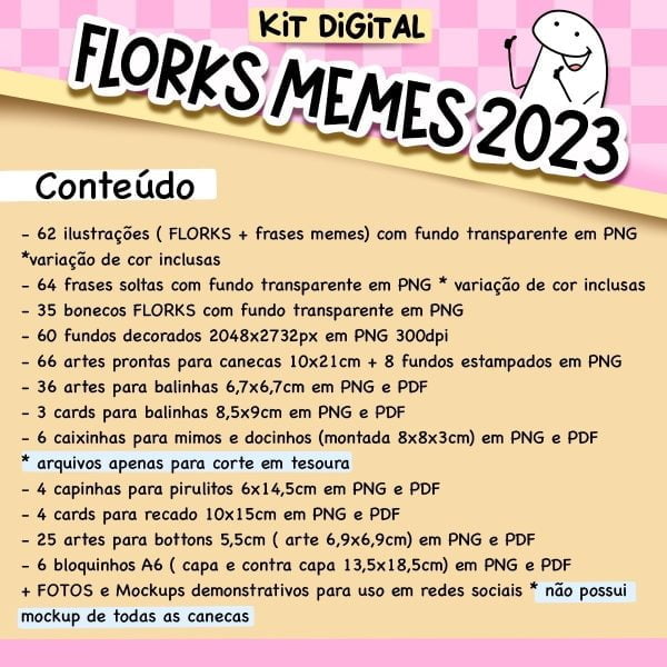 Kit Digital Florks Memes 2023 P/ Cartonagem Sublimação