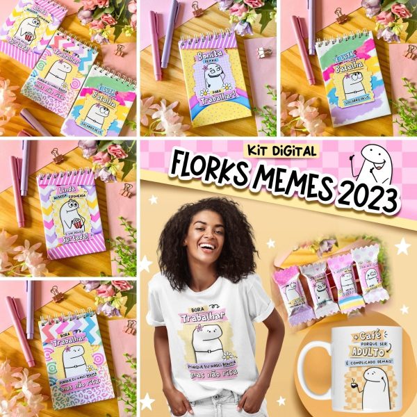 Kit Digital Florks Memes 2023 P/ Cartonagem Sublimação