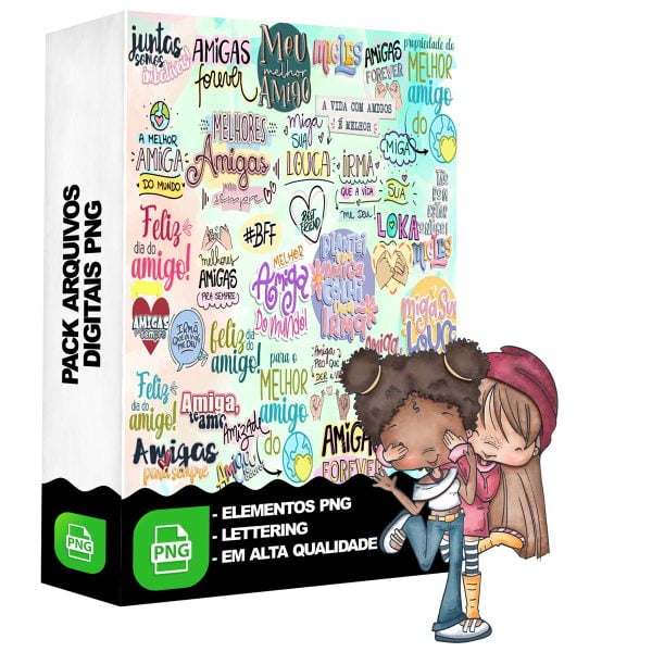 Kit Digital Frases Amizade Amigo Lettering Png Ilustrações