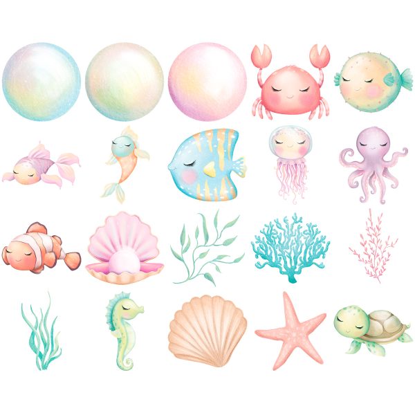Kit Digital Fundo do Mar Aquarela 20 Imagens Png Fofo Cute