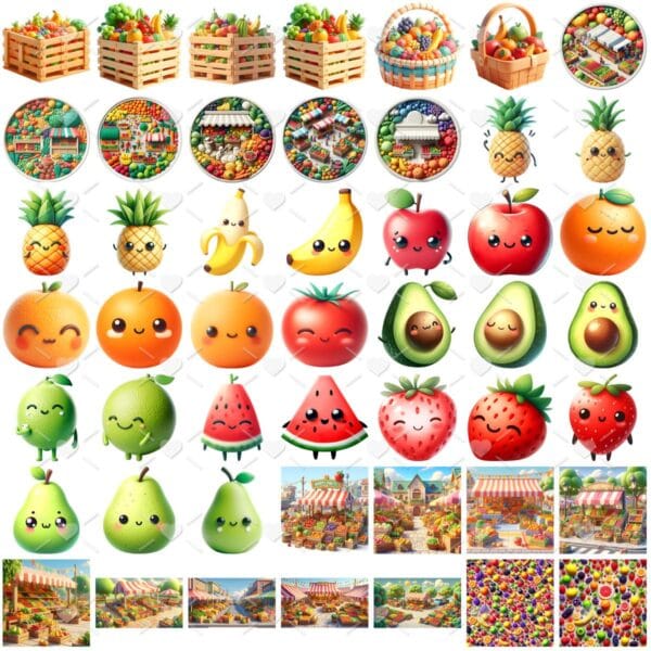 Kit Digital Hortifruti Cute Caixa Cesta Abacaxi Banana Alho 2