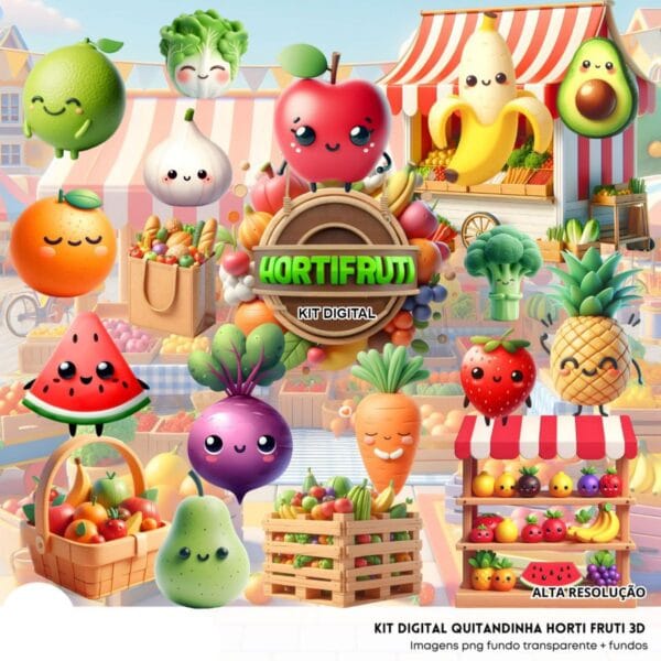 Kit Digital Hortifruti Cute Caixa Cesta Abacaxi Banana Alho 3