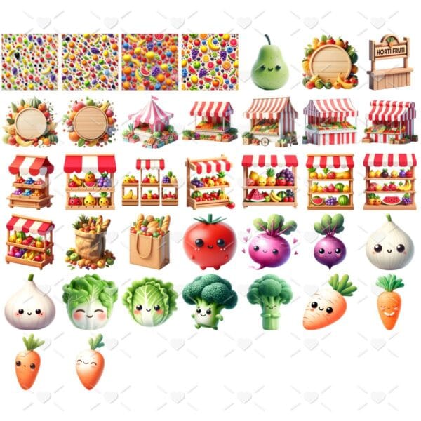 Kit Digital Hortifruti Cute Caixa Cesta Abacaxi Banana Alho