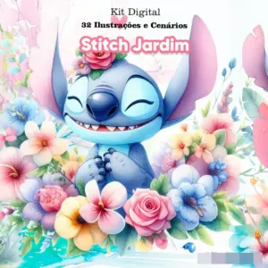 Kit Digital Jardim 3D Stitch para Cartonagem e Encadernacao