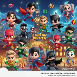 Kit Digital Liga Da Justica Baby Png Ilustracoes 3d Fofo 2