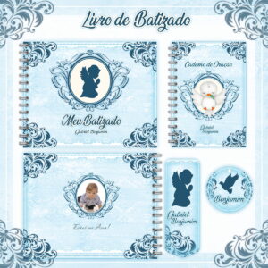 kit digital livro de batizado azul com caderno em pdf