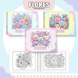 Arte digital de livros de colorir com capas de flores coloridas e páginas para imprimir.