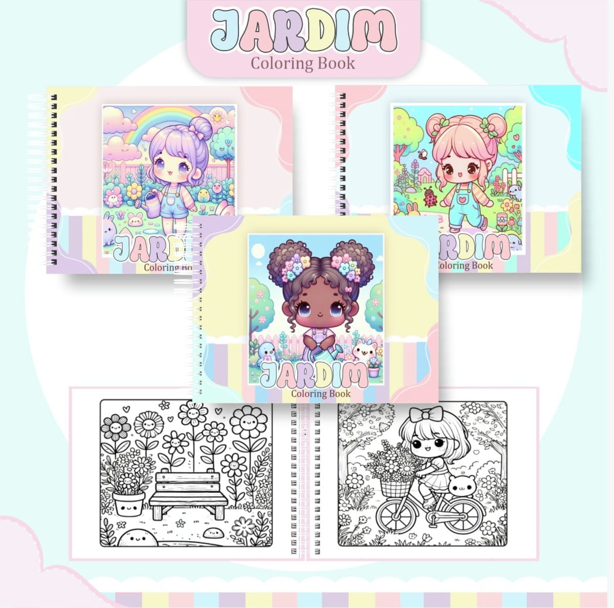 Kit Digital Livro de Colorir Jardim Kawaii com 51 Páginas 1 Kit Digital Livro de Colorir Jardim Kawaii com 51 Páginas