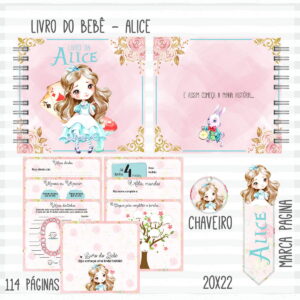 kit digital livro do bebe alice rosa com 114 paginas