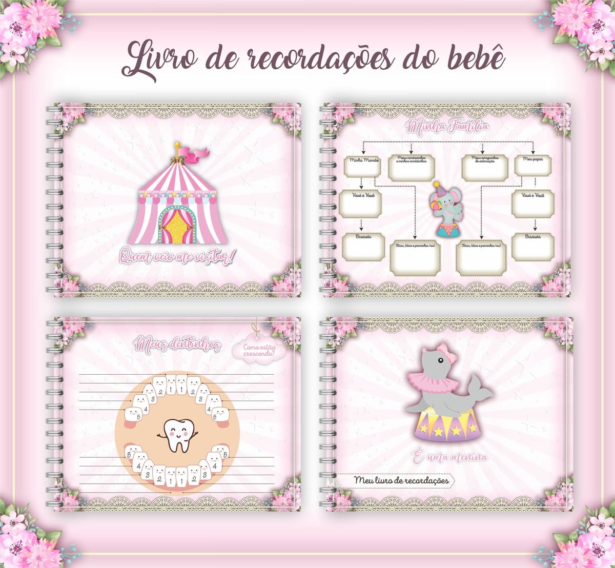 Kit Digital Livro do Bebê Circo Menina com 80 páginas 3 Kit Digital Livro do Bebê Circo Menina com 80 páginas - Imagem 3