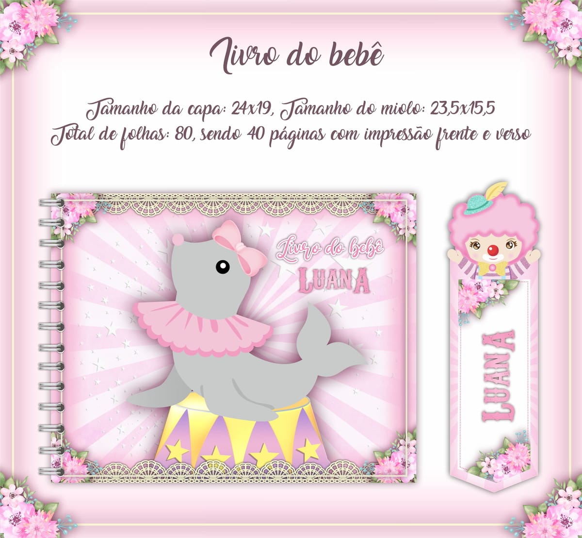 Kit Digital Livro do Bebê Circo Menina com 80 páginas 1 Kit Digital Livro do Bebê Circo Menina com 80 páginas