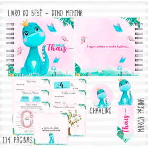kit digital livro do bebe dino menina para imprimir