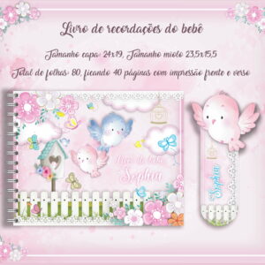 kit digital livro do bebe jardim passarinhos em aquarela