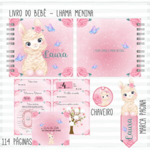 kit digital livro do bebe lhama menina e caderneta