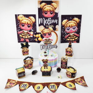 kit digital lol queen bee com caixas e topo de bolo