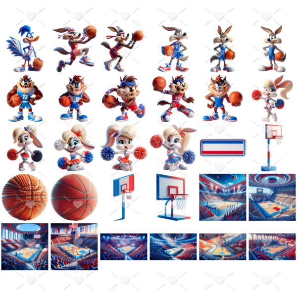 Kit Digital Looney Tunes Basquete Baby Png Ilustrações 3D