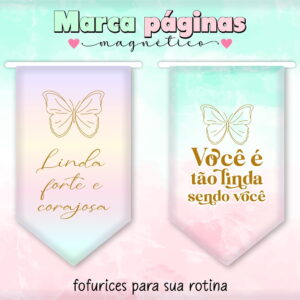 kit digital marca paginas magneticos com frases aquarela