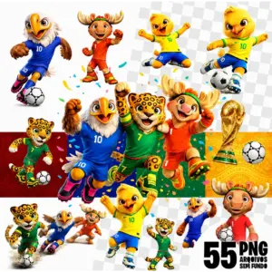Kit Digital Mascotes Copa do Mundo 2026 PNG para Personalizar