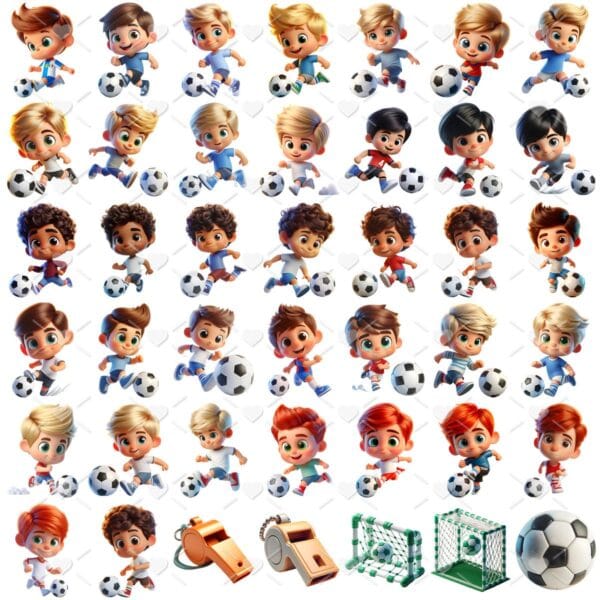 Kit Digital Mascotes Futebol Baby Png Ilustracoes 3d Fofo 2