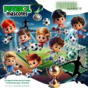 Kit Digital Mascotes Futebol Baby Png Ilustracoes 3d Fofo 3