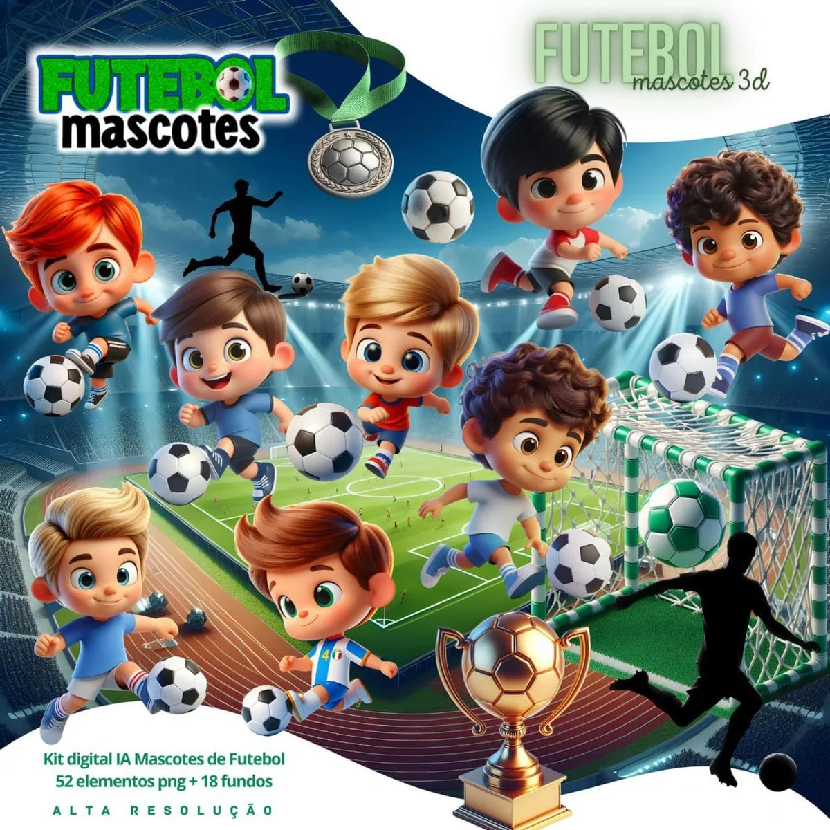 Kit Digital Mascotes Futebol Baby Png Ilustrações 3D Fofo 1 Kit Digital Mascotes Futebol Baby Png Ilustracoes 3d Fofo 3