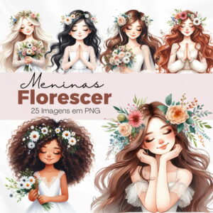 kit digital meninas floral png para festas e papelaria