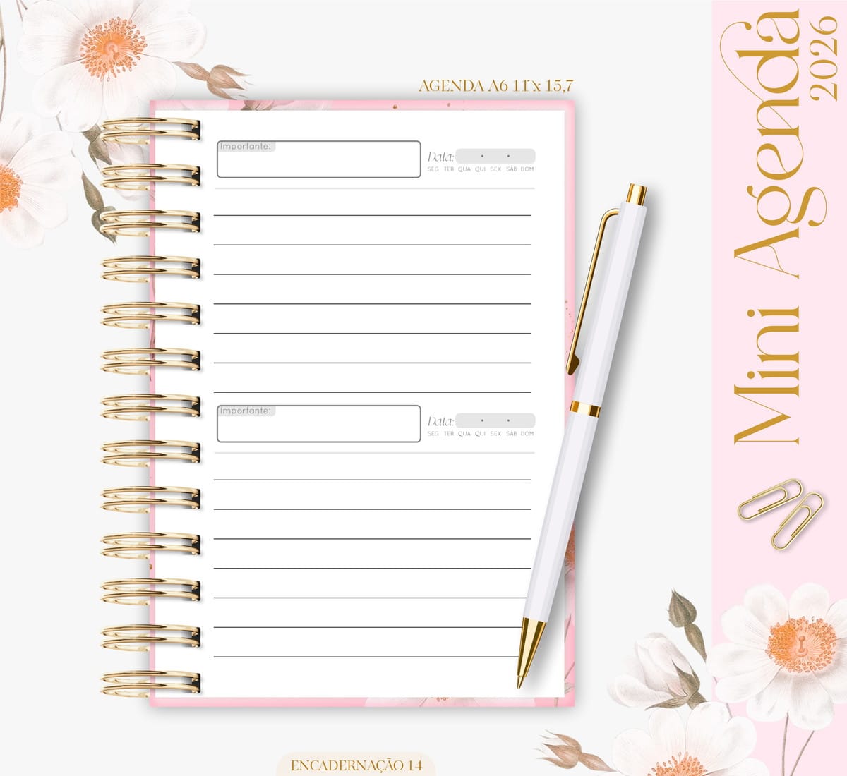 Kit Digital Mini Agenda A6 Floral 2026 para Personalizar 2 Kit Digital Mini Agenda A6 Floral 2026 para Personalizar - Imagem 2