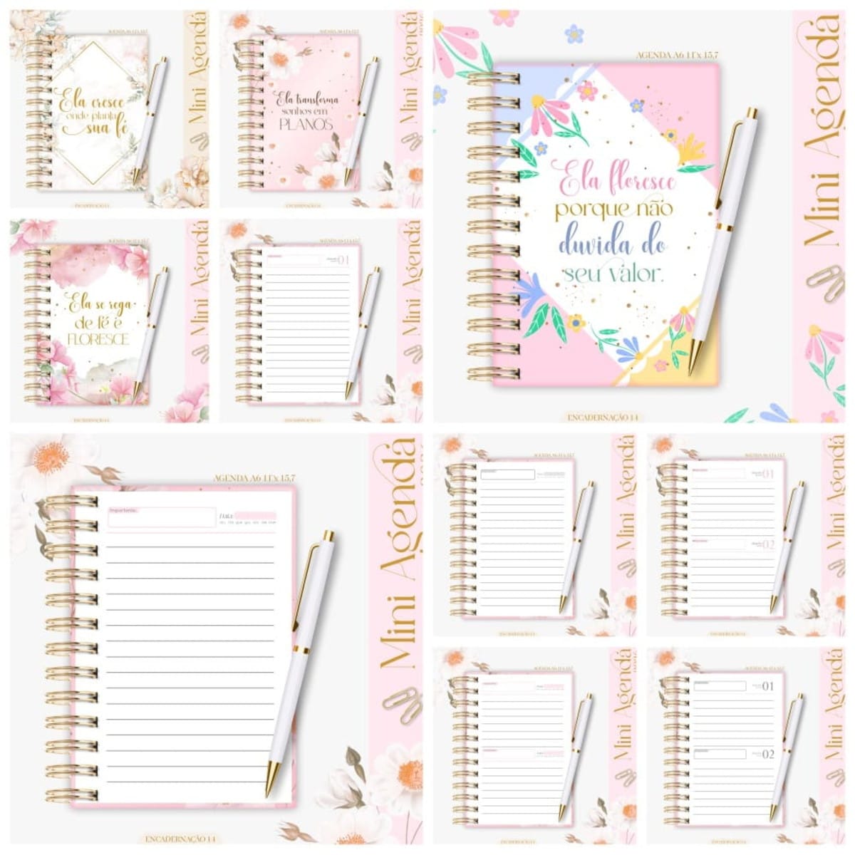 Kit Digital Mini Agenda A6 Floral 2026 para Personalizar 1 Kit Digital Mini Agenda A6 Floral 2026 para Personalizar