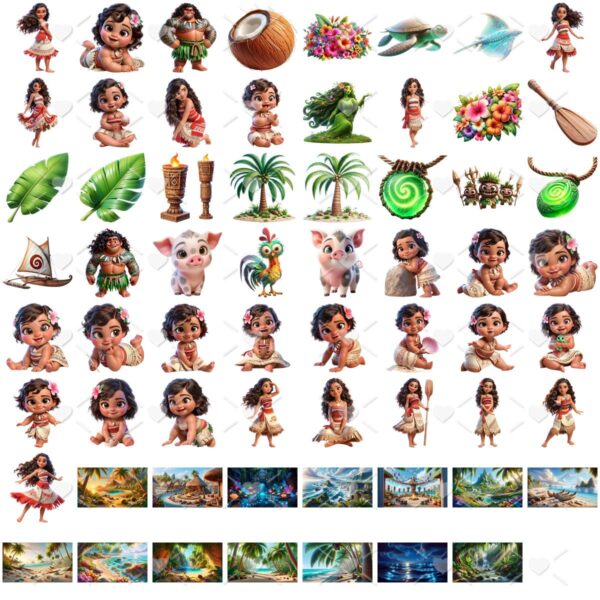 Kit Digital Moana 3D Baby Png Ilustrações Fofas