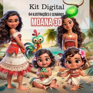 Kit Digital Moana 3D Baby Png Ilustrações Fofas