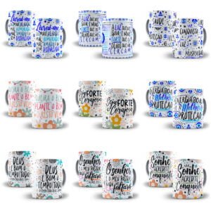 Kit Digital Motivacional Estampas Caneca Fé Força Gratidão